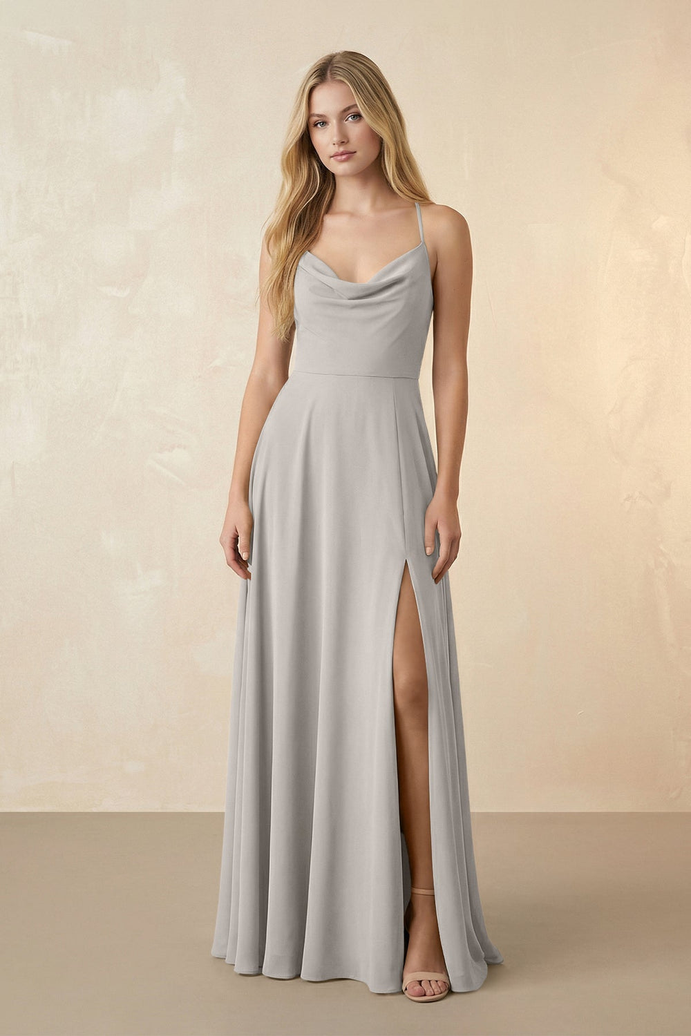 Spaghetti Straps Chiffon A-Line Bridesmaid Dress in Silver - SHE IS ME BRIDESMAID DRESSES