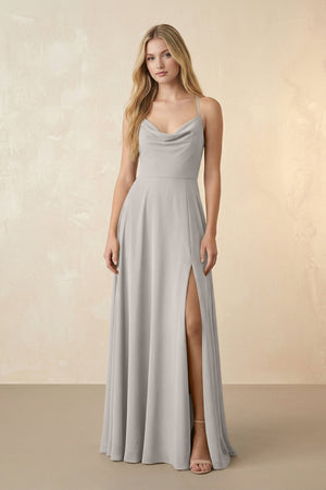 Spaghetti Straps Chiffon A-Line Bridesmaid Dress in Silver - SHE IS ME BRIDESMAID DRESSES