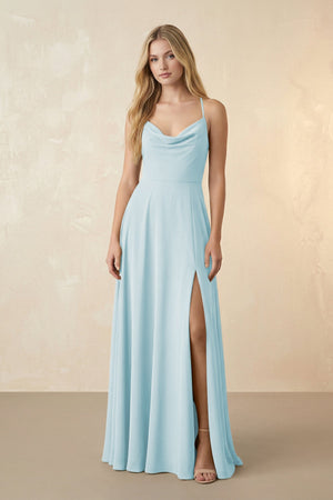 Spaghetti Straps Chiffon A-Line Bridesmaid Dress in Sky Blue - SHE IS ME BRIDESMAID DRESSES