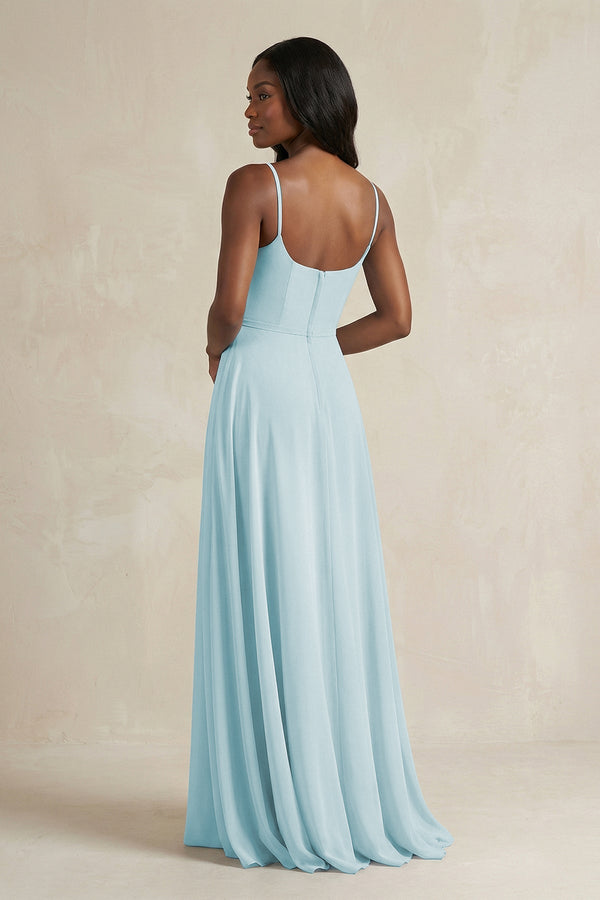 Spaghetti Straps Chiffon A - Line Bridesmaid Dress in Sky Blue - SHE IS ME Bridesmaid Dresses