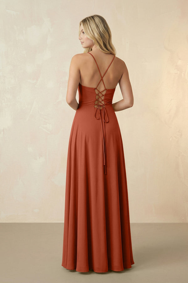Spaghetti Straps Chiffon A-Line Bridesmaid Dress in Spice - SHE IS ME BRIDESMAID DRESSES