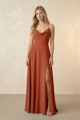 Spaghetti Straps Chiffon A-Line Bridesmaid Dress in Spice - KISS BRIDAL BRIDESMAID DRESSES
