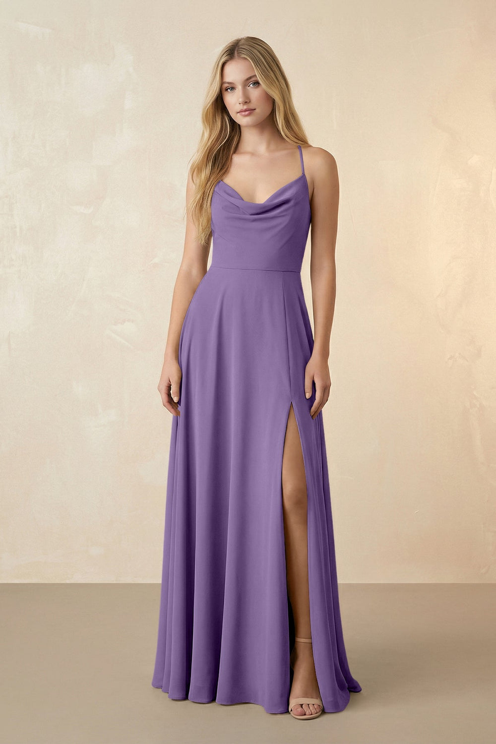 Spaghetti Straps Chiffon A-Line Bridesmaid Dress in Tahiti - SHE IS ME BRIDESMAID DRESSES