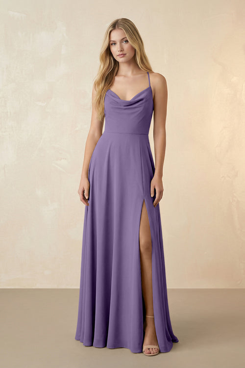 Spaghetti Straps Chiffon A-Line Bridesmaid Dress in Tahiti | KISSBRIDAL