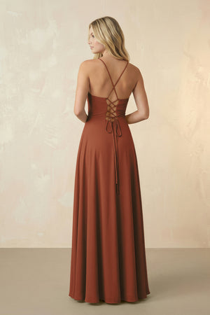 Spaghetti Straps Chiffon A-Line Bridesmaid Dress in Terracotta (2) | KISSBRIDAL