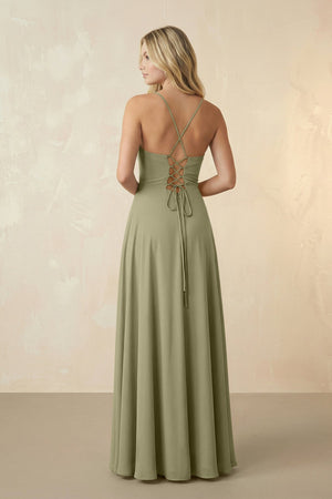 Spaghetti Straps Chiffon A-Line Bridesmaid Dress in Thyme - SHE IS ME BRIDESMAID DRESSES