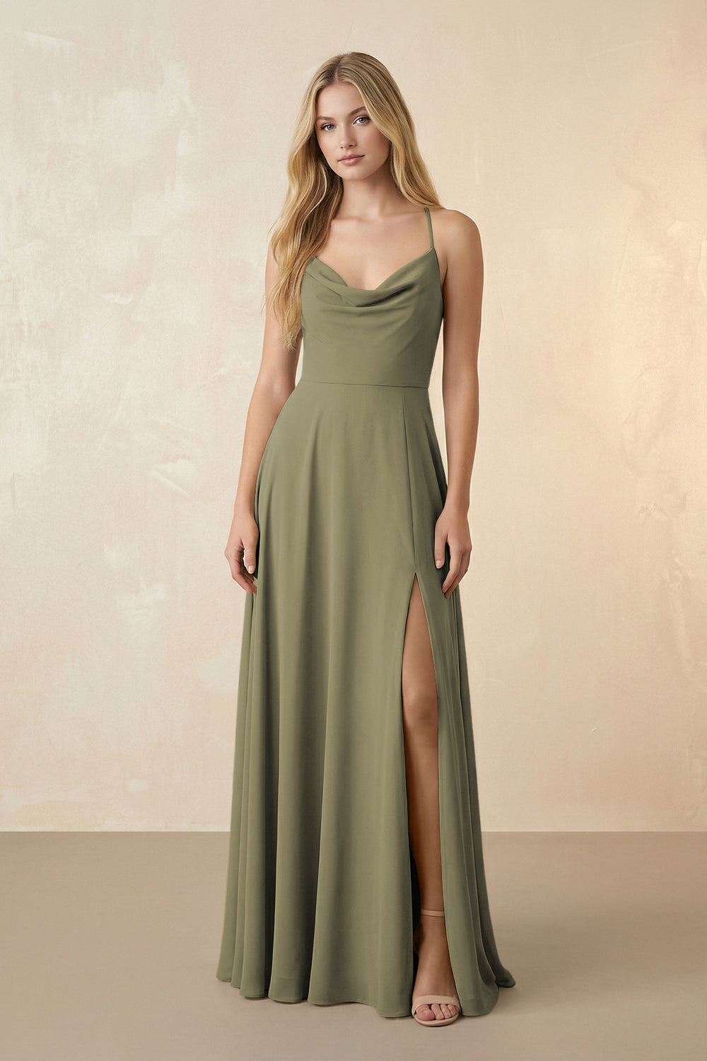 Spaghetti Straps Chiffon A-Line Bridesmaid Dress in Thyme