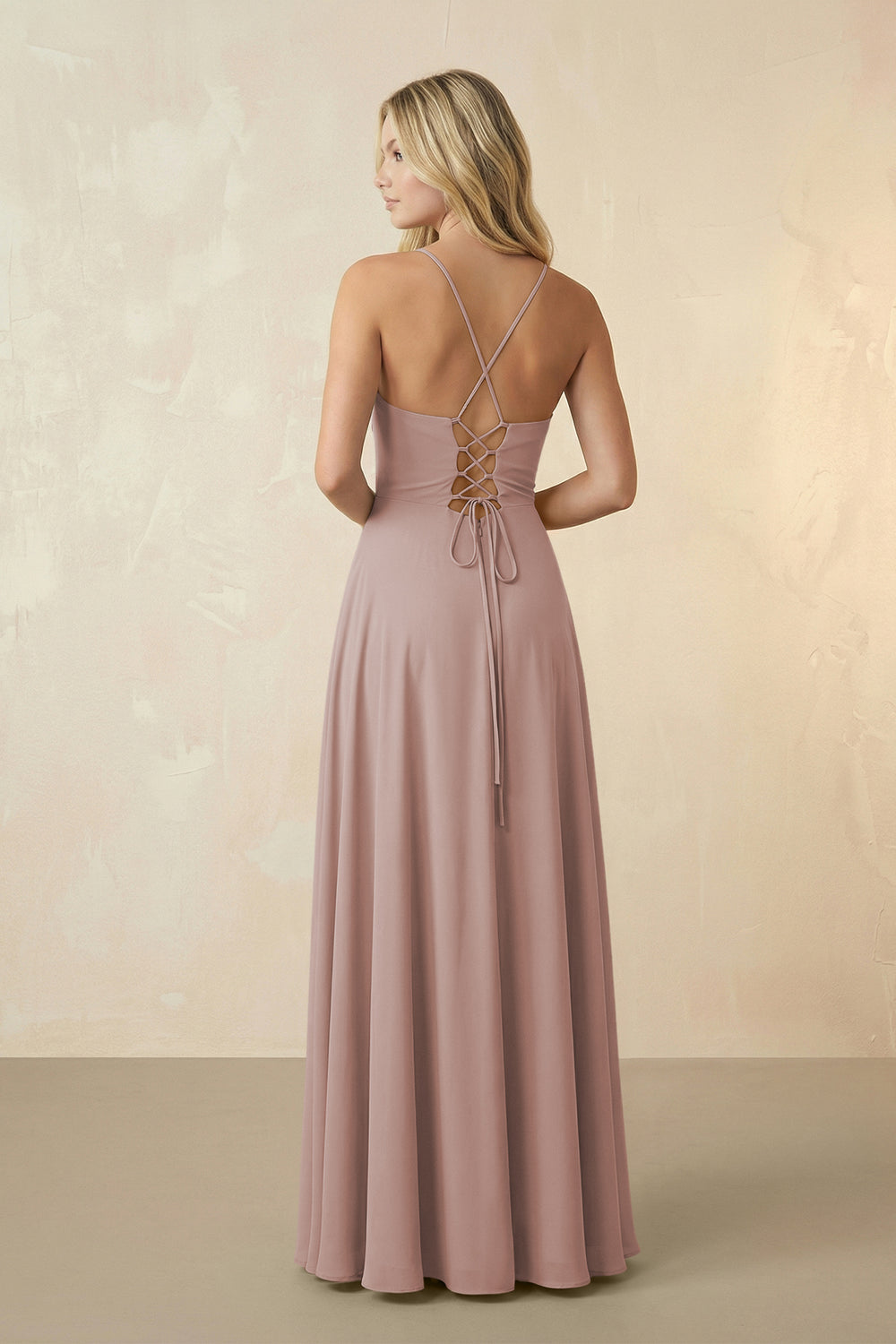 Spaghetti Straps Chiffon A-Line Bridesmaid Dress in Toffee