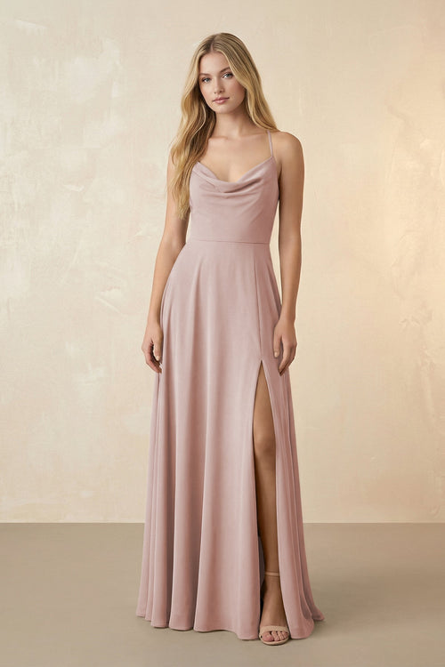Spaghetti Straps Chiffon A-Line Bridesmaid Dress in Toffee - SHE IS ME BRIDESMAID DRESSES