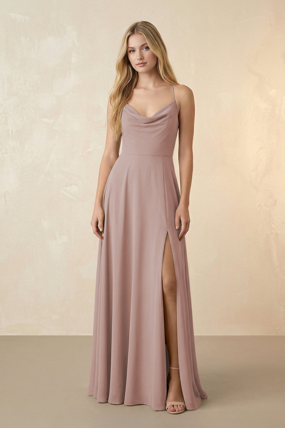 Spaghetti Straps Chiffon A-Line Bridesmaid Dress in Toffee