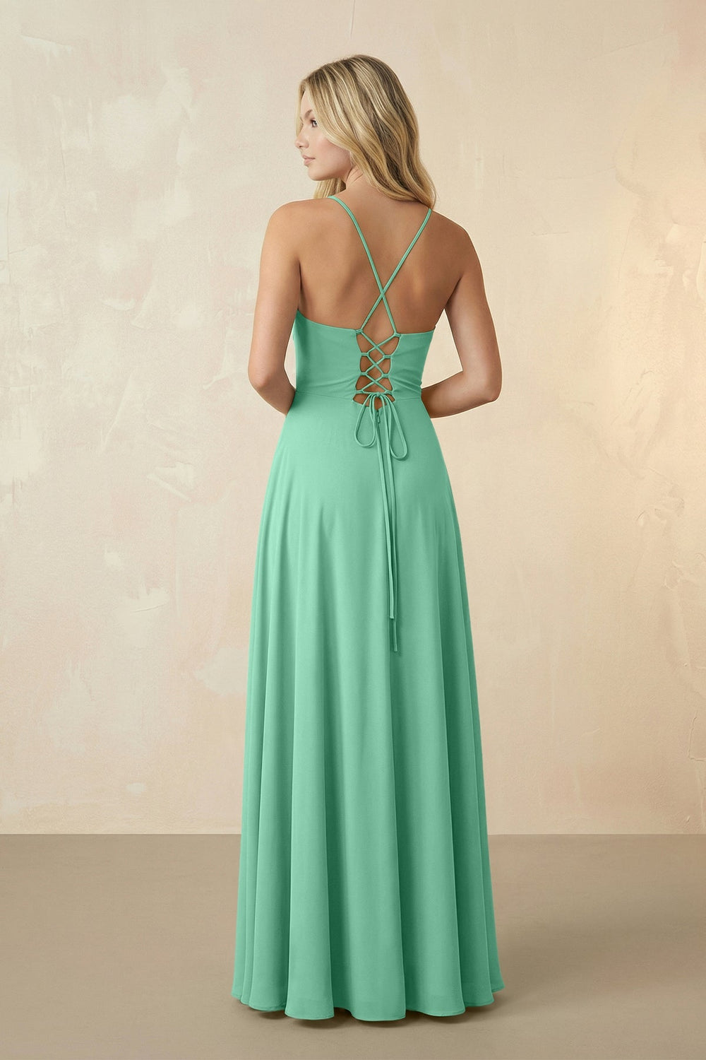 Spaghetti Straps Chiffon A-Line Bridesmaid Dress in Turquoise - SHE IS ME BRIDESMAID DRESSES