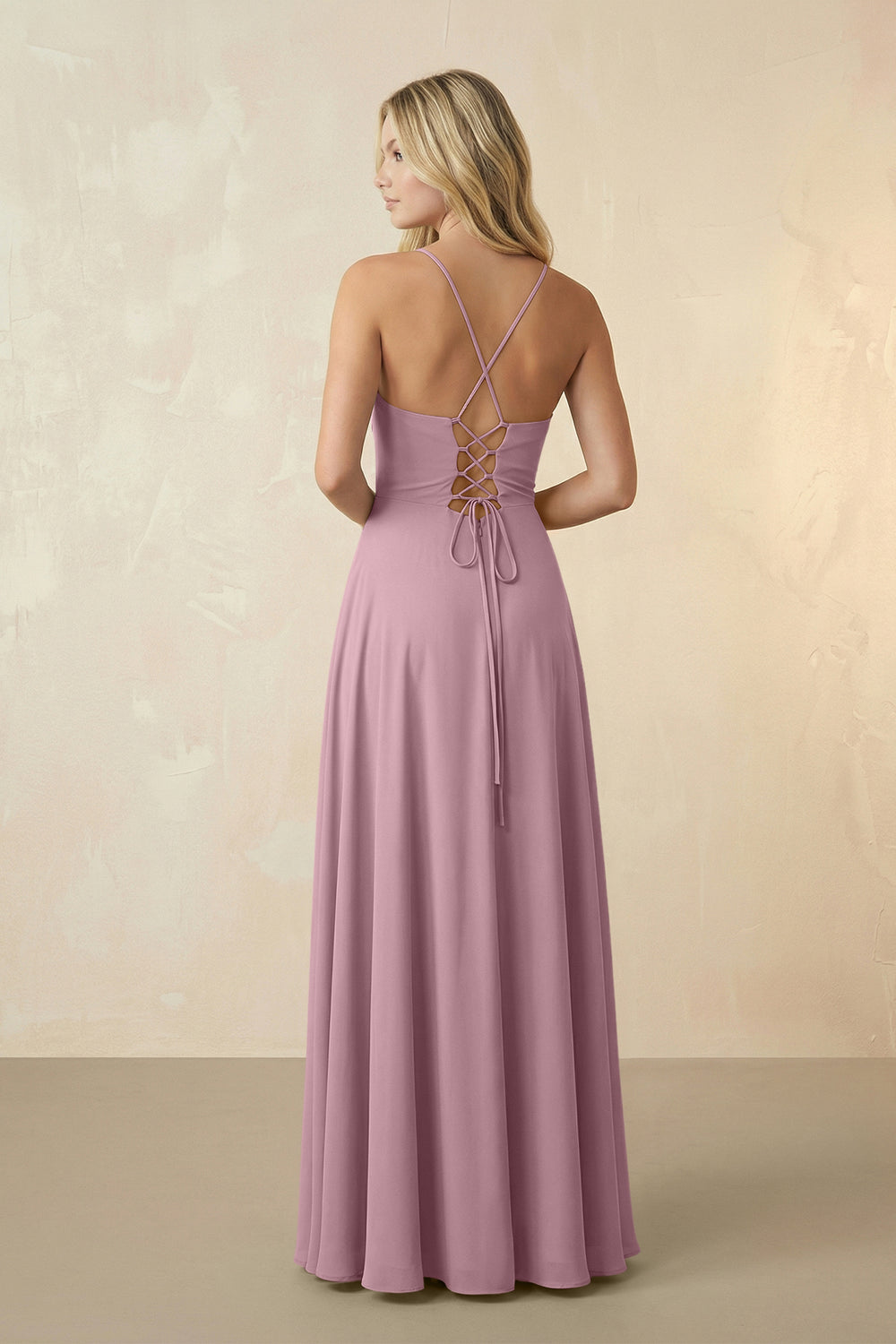 Spaghetti Straps Chiffon A-Line Bridesmaid Dress in Vintage Mauve