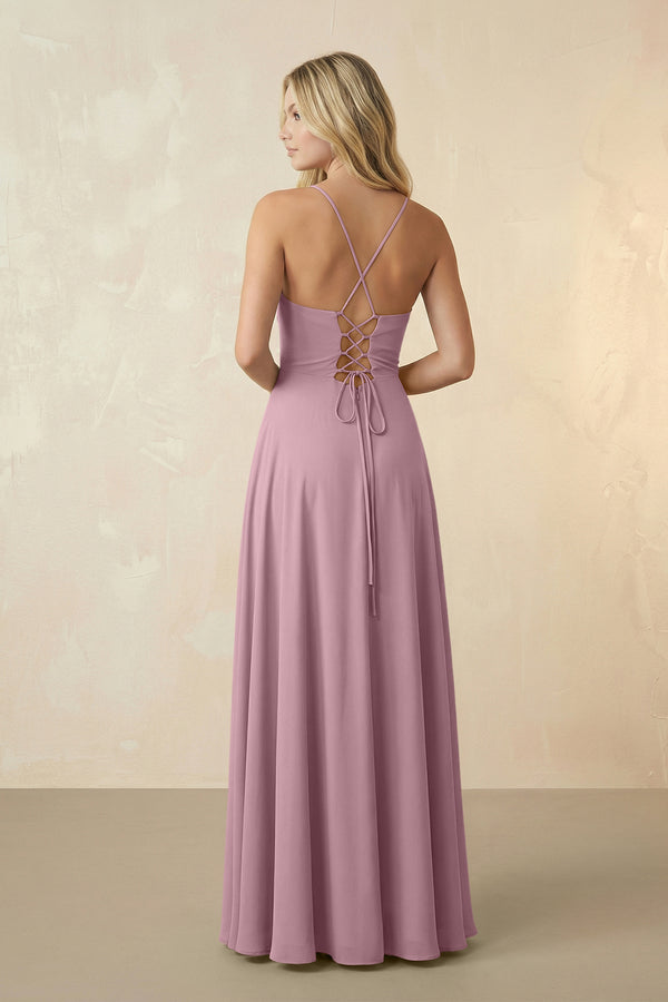 Spaghetti Straps Chiffon A-Line Bridesmaid Dress in Vintage Mauve (2) | KISSBRIDAL
