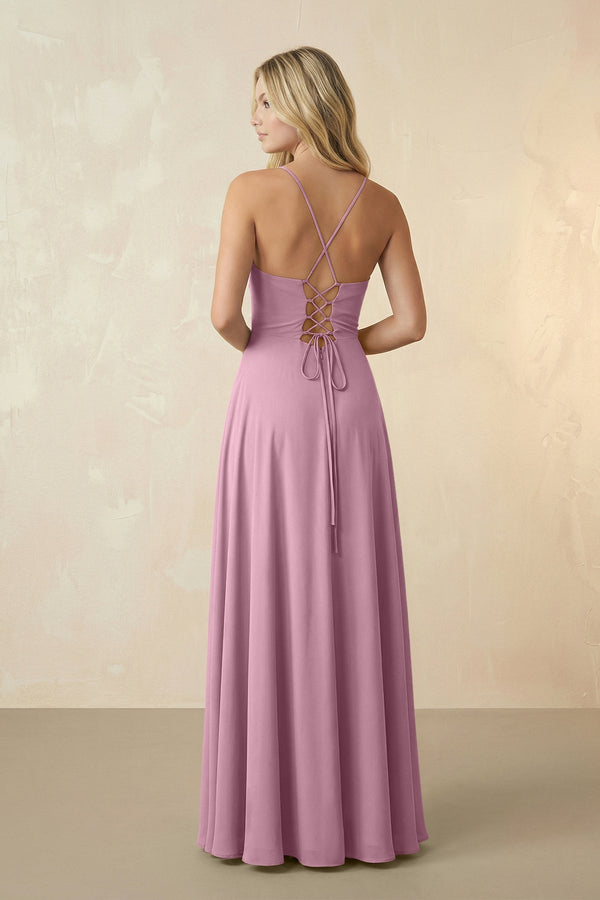 Spaghetti Straps Chiffon A-Line Bridesmaid Dress in Vintage Mauve - SHE IS ME BRIDESMAID DRESSES