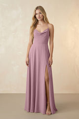 Spaghetti Straps Chiffon A-Line Bridesmaid Dress in Vintage Mauve | KISSBRIDAL