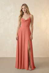 Spaghetti Straps Chiffon A-Line Bridesmaid Dress in Wild Rose - KISS BRIDAL BRIDESMAID DRESSES
