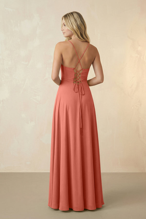 Spaghetti Straps Chiffon A-Line Bridesmaid Dress in Wild Rose - SHE IS ME BRIDESMAID DRESSES