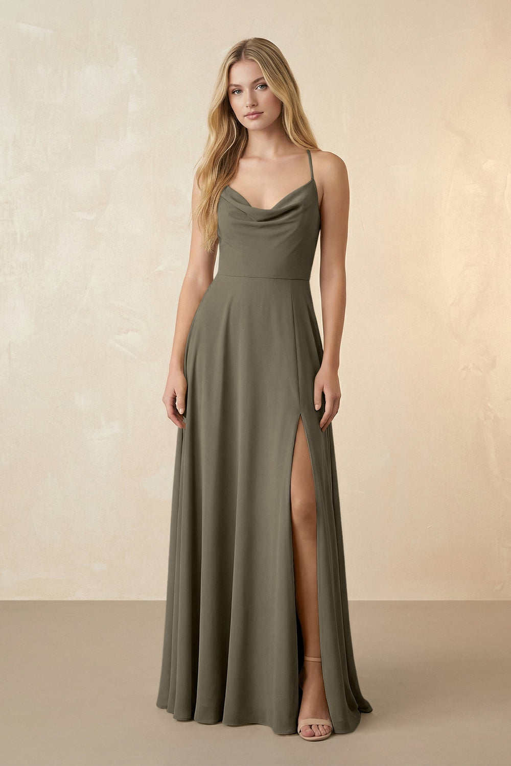 Spaghetti Straps Chiffon A-Line Bridesmaid Dress in Willow Green - SHE IS ME BRIDESMAID DRESSES