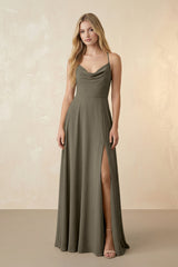 Spaghetti Straps Chiffon A-Line Bridesmaid Dress in Willow Green - KISS BRIDAL BRIDESMAID DRESSES
