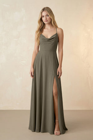 Spaghetti Straps Chiffon A-Line Bridesmaid Dress in Willow Green - SHE IS ME BRIDESMAID DRESSES