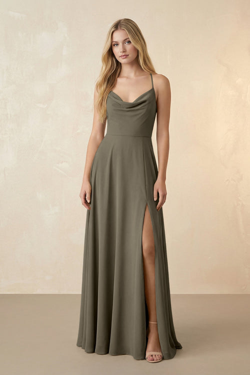 Spaghetti Straps Chiffon A-Line Bridesmaid Dress in Willow Green - SHE IS ME BRIDESMAID DRESSES