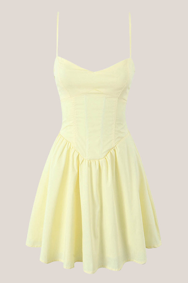 Spaghetti Straps Corset A-Line Mini Dress in Yellow– SHE IS ME Dresses