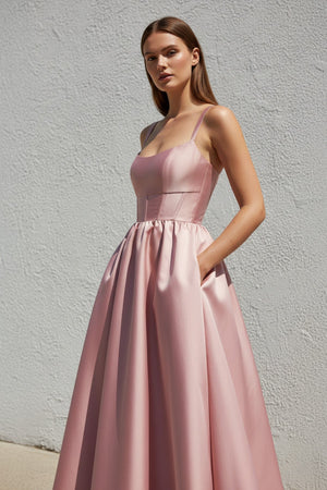 Spaghetti Straps Corset Satin Gown in Pink - SHE IS ME