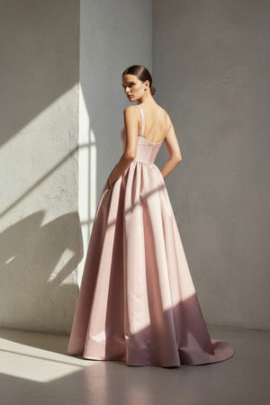 Spaghetti Straps Corset Satin Gown in Pink - SHE IS ME