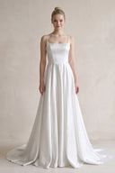 Spaghetti Straps Satin A-Line Ruched Wedding Dress in White