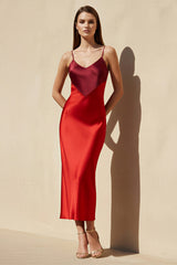 Spaghetti Straps Cutout Midi Dress in Red - KISSBRIDAL