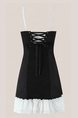 Spaghetti Straps Lace A-Line Cotton Mini Dress in Black– SHE IS ME Dresses