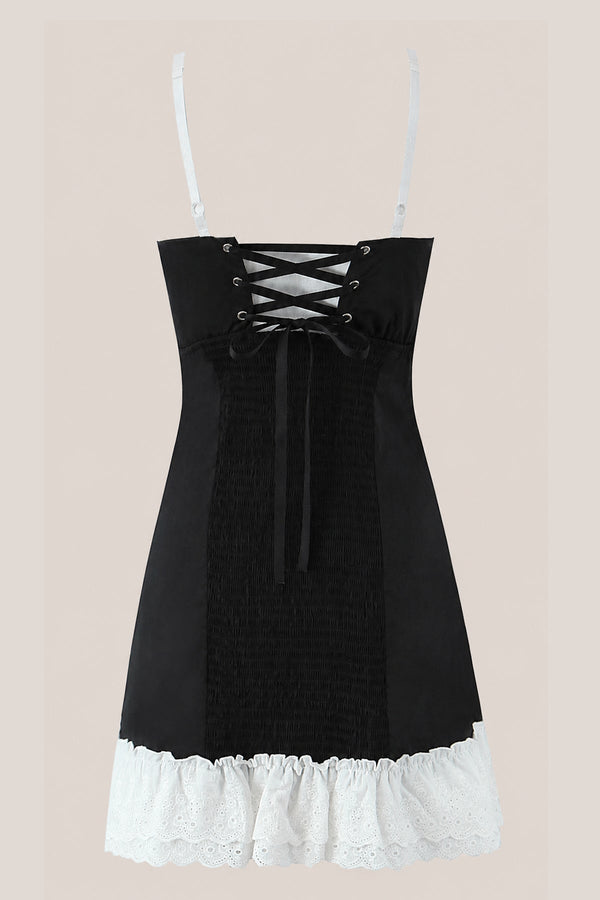 Spaghetti Straps Lace A-Line Cotton Mini Dress in Black– SHE IS ME Dresses