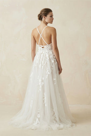 Spaghetti Straps Lace A Line Wedding Dress in Ivory - SHE IS ME Wedding Dresses