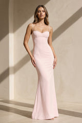 Spaghetti Straps Maxi Dress With Beading in Pink - KISS BRIDAL