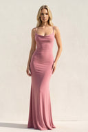 Spaghetti Straps Maxi Dress With Lace in Blush - KISS BRIDAL