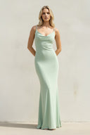 Spaghetti Straps Maxi Dress With Lace in Mint Green - KISS BRIDAL