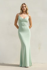 Spaghetti Straps Maxi Dress With Lace in Mint Green - KISS BRIDAL