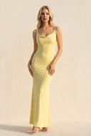 Spaghetti Straps Maxi Dress With Lace in Yellow - KISS BRIDAL