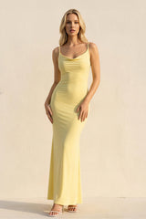 Spaghetti Straps Maxi Dress With Lace in Yellow - KISS BRIDAL