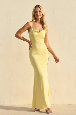 Spaghetti Straps Maxi Dress With Lace in Yellow - SHE IS ME