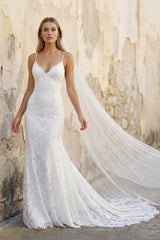 Spaghetti Straps Mermaid Lace Wedding Dress in White - KISS BRIDAL Wedding Dresses