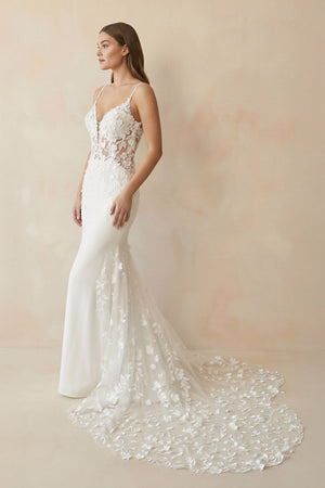 Spaghetti Straps Mermaid Wedding Dress with Lace in White - SHE IS ME Wedding Dresses