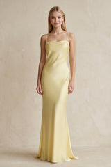 Spaghetti Straps Open Back Maxi Dress in Yellow - KISS BRIDAL Prom Dresses