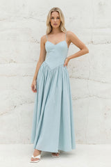 Spaghetti Straps Pleated Maxi Dress in Sky Blue - KISS BRIDAL