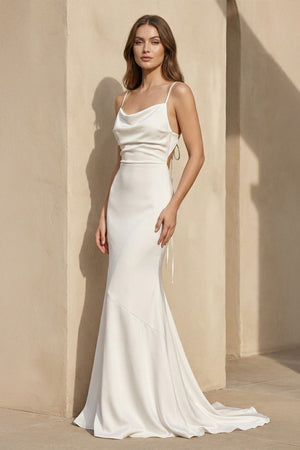 Spaghetti Straps Satin Mermaid Wedding Dress in Ivory - KISS BRIDAL Wedding Dresses