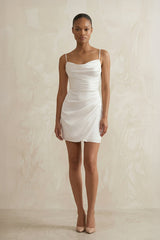 Spaghetti Straps Satin Ruched Wedding Dress in White - KISS BRIDAL Wedding Dresses