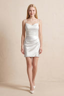 Spaghetti Straps Satin Ruched Wedding Dress in White - KISS BRIDAL Wedding Dresses