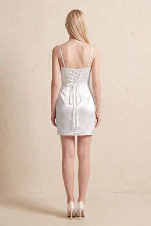 Spaghetti Straps Satin Ruched Wedding Dress in White - KISS BRIDAL Wedding Dresses