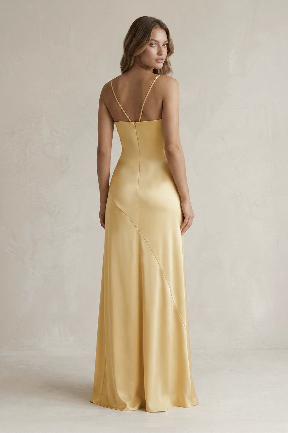 Spaghetti Straps Sheath Maxi Prom Dress With Slit in Yellow - KISS BRIDAL PROM DRESSES