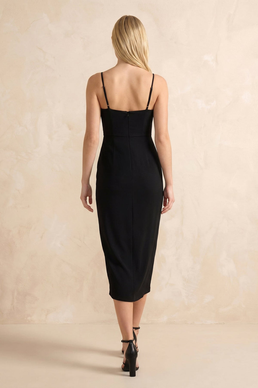 Spaghetti Straps Sheath Midi Dress with Slit in Black – KISS BRIDAL Dresses